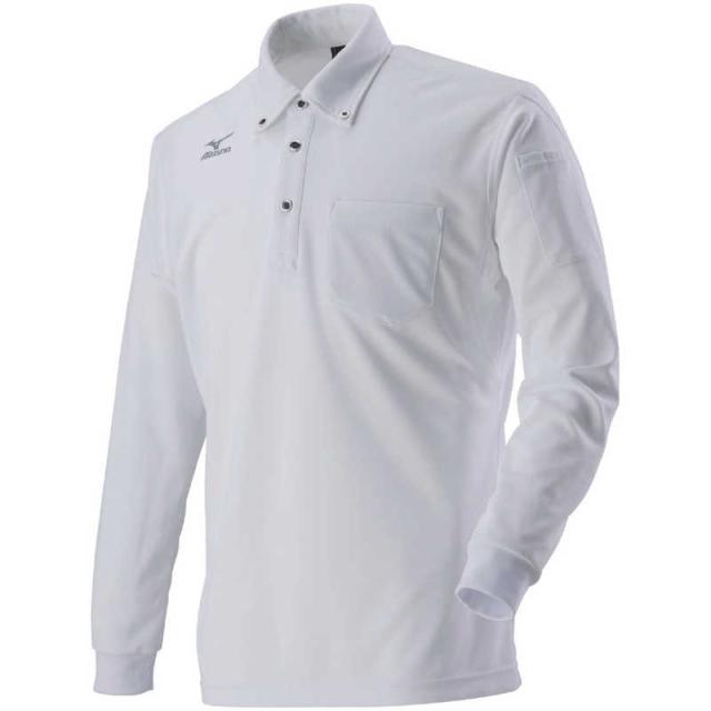 ミズノ　ワークボタンダウンポロシャツ長袖［ユニセックス］ XS 01：ホワイト　C2JA818101