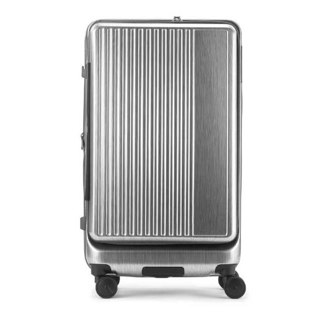 GRAND+　大容量115L・縦長スーツケース｜拡張＆ストッパー付き/無料受託手荷物サイズ対応 Lサイズ SQUARE ( スクエア ) ［TSAロック搭載］ ヘアラインシルバー　2202-TL-04 GRAND+ 大容量115L・縦長スーツケース｜拡張＆ストッパー付き/無料受託