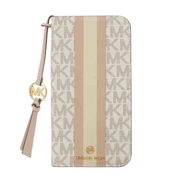 マイケルコース　Folio Case Stripe With Tassel Charm for MagSafe for iPhone 14 6.1inch 2眼 [ Vanilla ]　MKSTTCVNLFLIP2261の通販は