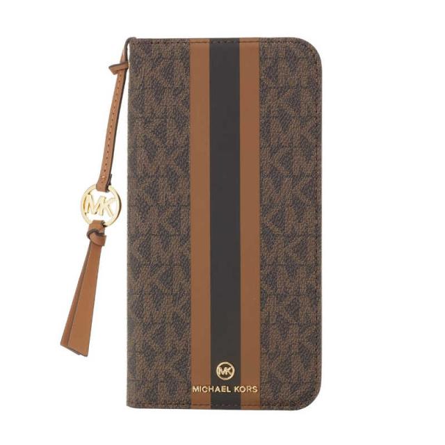 マイケルコース　Folio Case Stripe With Tassel Charm for MagSafe for iPhone 14 Pro Max 3眼 [ Brown ]　MKSTTCBRWFLIP2267の通販は
