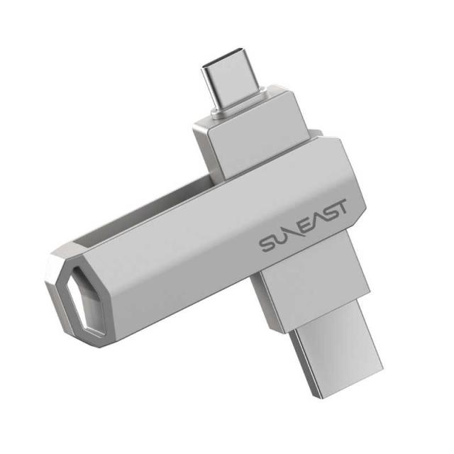 SUNEAST　外付けSSD スティック型 Revolve R5 シリーズ 256GB USB 3.2(Gen 2)USB Type C/USB-A両対応 回転式カバー  シルバー ［ポータブル型］　SE-PS0256G2LO1SF