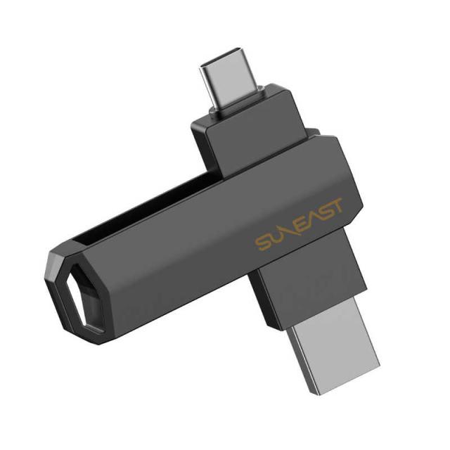 SUNEAST　外付けSSD スティック型 Revolve R10 シリーズ 512GB USB 3.2(Gen 2)USB Type C/USB-A両対応 回転式カバー s ブラック ［ポータブル型］　SE-PS0512G2LO1BF
