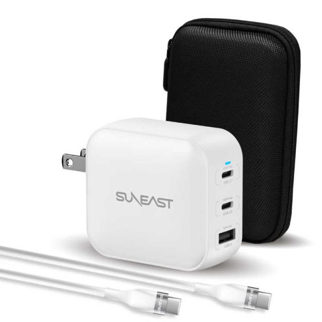 SUNEAST　USB急速充電器 100w シリコンケーブルPD対応100W(2m付) 収納ポーチ付 ホワイト　SE-AC100DC001WHF