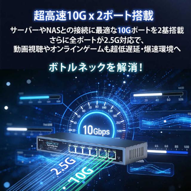 TOKAIZ スイッチングハブ 8ポート(10Gポート×2 2.5Gポート×4 ) 壁掛け