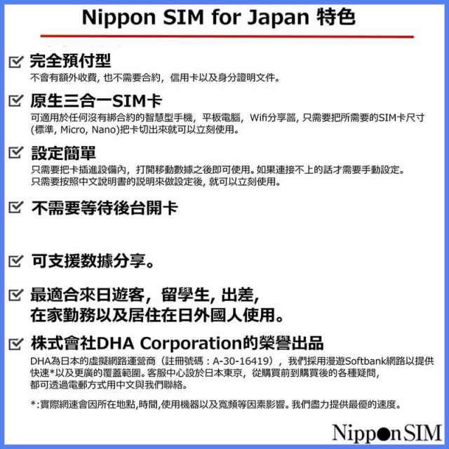 DHA Nippon SIM for Japan 日本国内用プリペイドデータSIM 標準版 60日間90GB ［