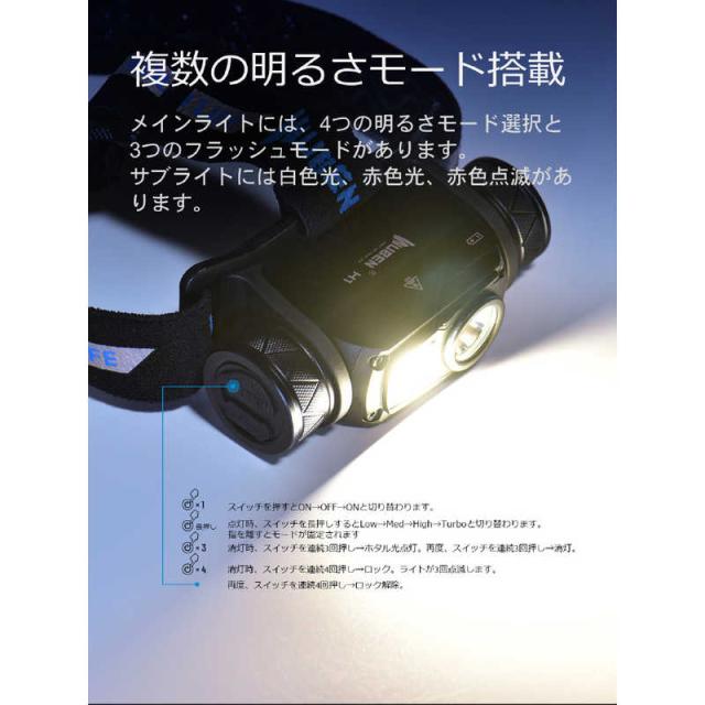 WUBEN　高輝度ヘッドライト 1200lm ブラック ［LED /充電式 /防水対応］　FU8-WU_9