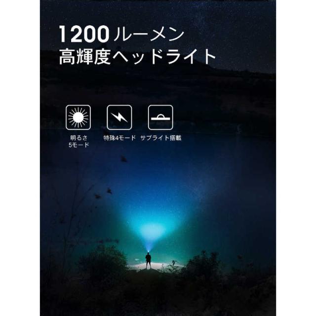 WUBEN　高輝度ヘッドライト 1200lm ブラック ［LED /充電式 /防水対応］　FU8-WU_10
