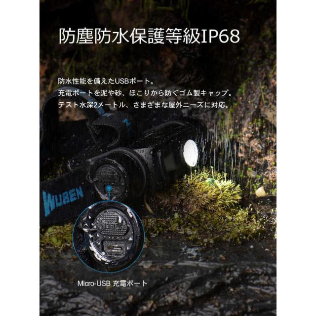 WUBEN　高輝度ヘッドライト 1200lm ブラック ［LED /充電式 /防水対応］　FU8-WU_12