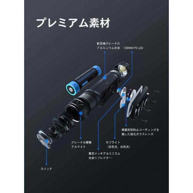 WUBEN　高輝度ヘッドライト 1200lm ブラック ［LED /充電式 /防水対応］　FU8-WU_17