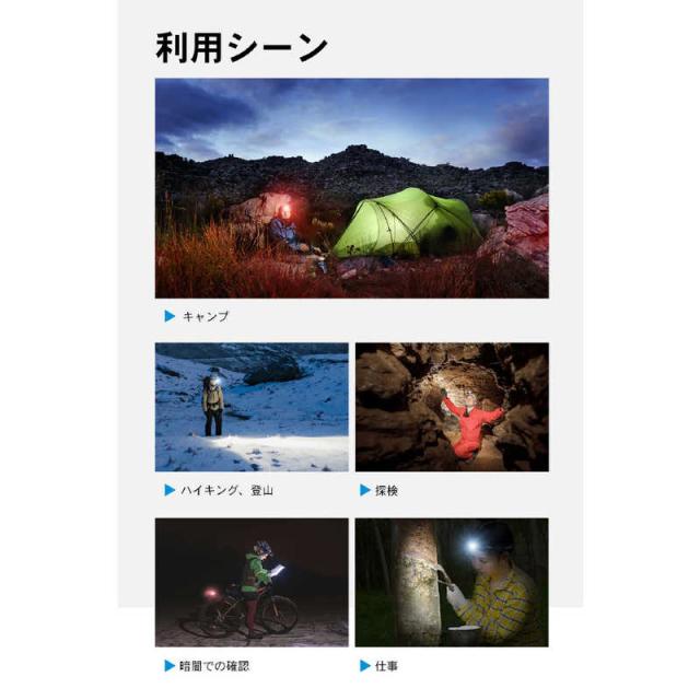 WUBEN　高輝度ヘッドライト 1200lm ブラック ［LED /充電式 /防水対応］　FU8-WU_18