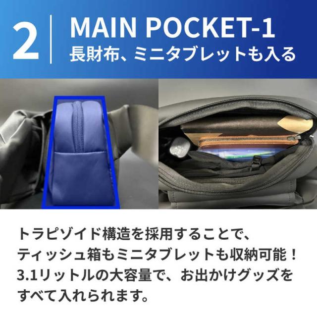 NIG　防水ボディバッグ QUICK PACK TRASPO ミニタブレット対応 3.1リットル 6＋5収納 大容量 ニグ ダークグレー　QP9TRASPODG_9