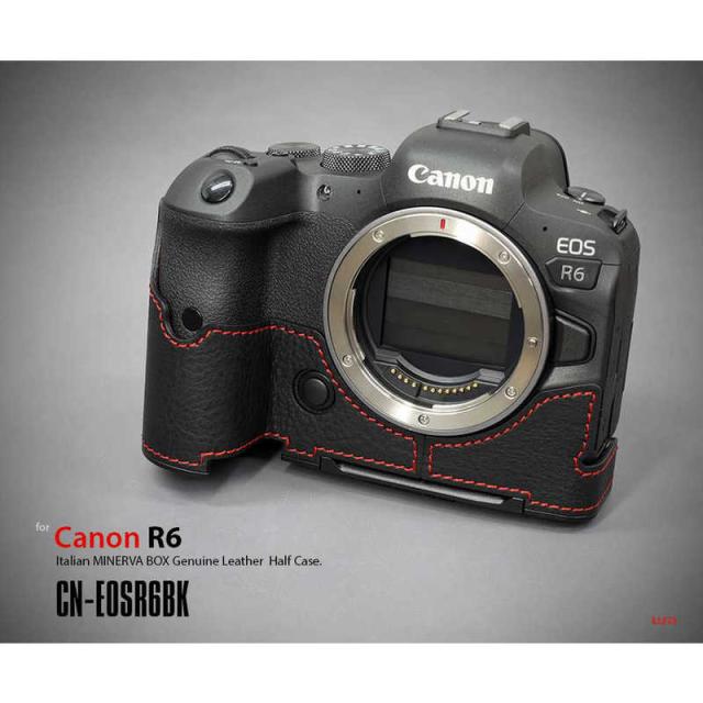 LIMS　キヤノン EOS R6用 本革カメラハーフケース ブラック レッドステッチ　CN-EOSR6BK