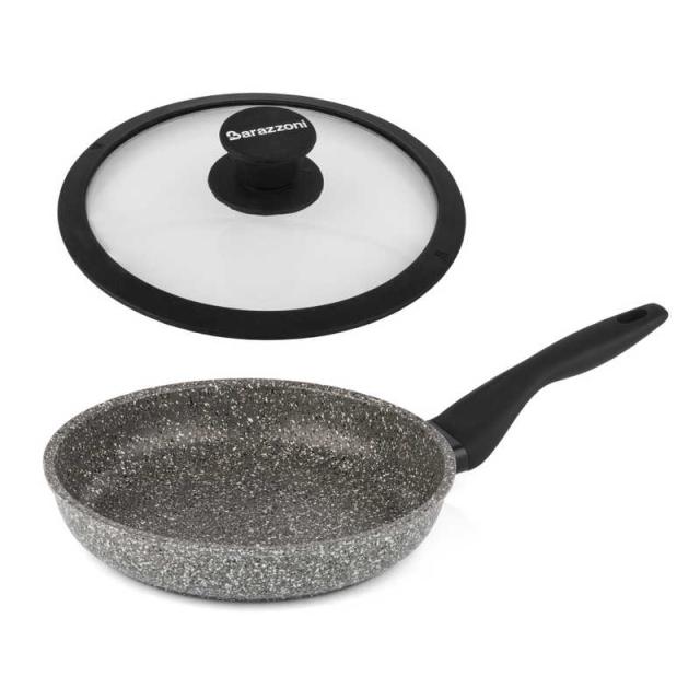BARAZZONI　シリコンエッジ耐熱ガラス蓋付 フライパン 28cm Gran Sasso Extra グレー　85510602830-SL