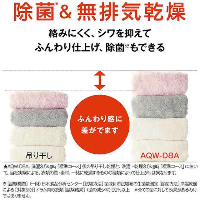 アクア　AQUA　ドラム式洗濯乾燥機 (左開き) 洗濯8.0kg 乾燥4.0kg ヒーター乾燥(水冷・除湿タイプ) ホワイト　AQW-D8A-L-W（標準設置無料）_15