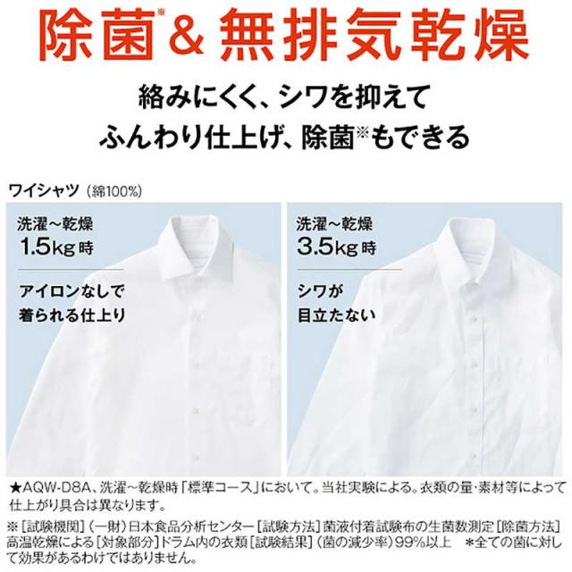 アクア　AQUA　ドラム式洗濯乾燥機 (左開き) 洗濯8.0kg 乾燥4.0kg ヒーター乾燥(水冷・除湿タイプ) ホワイト　AQW-D8A-L-W（標準設置無料）_16