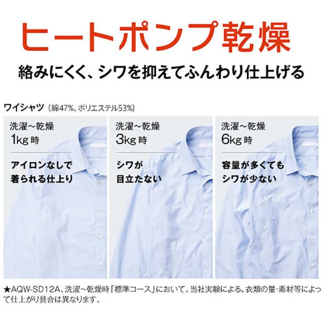 アクア　AQUA　ドラム式洗濯乾燥機 (右開き) 洗濯12.0kg 乾燥6.0kg ヒートポンプ乾燥 ホワイト　AQW-SD12A-R-W（標準設置無料）_10