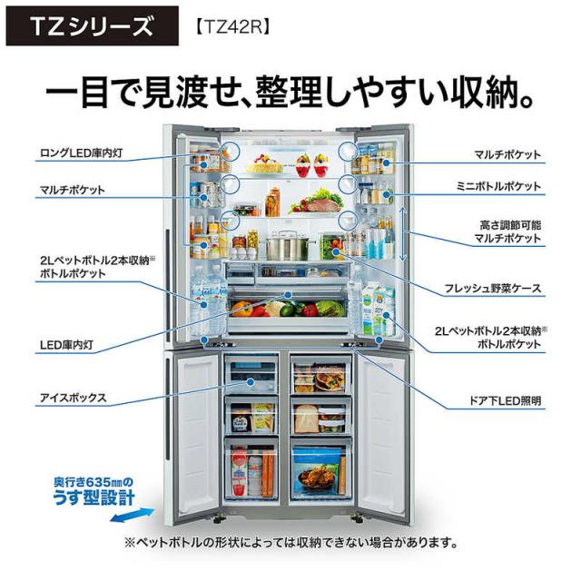 アクア AQUA 冷蔵庫 4ドア 420L フレンチドア(観音開き) 幅70cm サテン