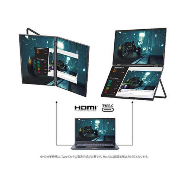 JAPANNEXT デュアルモバイルモニター HDMI USB Type-C 3画面拡張