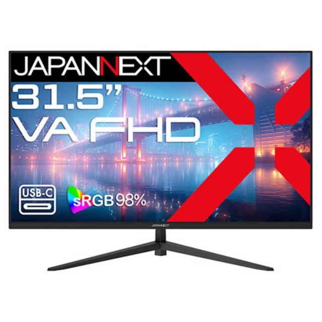 JAPANNEXT　VAパネル搭載 液晶モニター HDMI DisplayPort USB-C(最大65W給電) sRGB：98％ (2年保証) ［31.5型 / フルHD(1920×1080) / ワイド］　JN-V315F2-C6