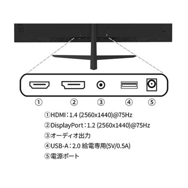 JAPANNEXT　27インチ IPSパネル搭載 WQHD(2560x1440)解像度 液晶モニター HDMI DP sRGB：100％ DCI-P3：95％ (2年保証)　JN-i27Q2_11