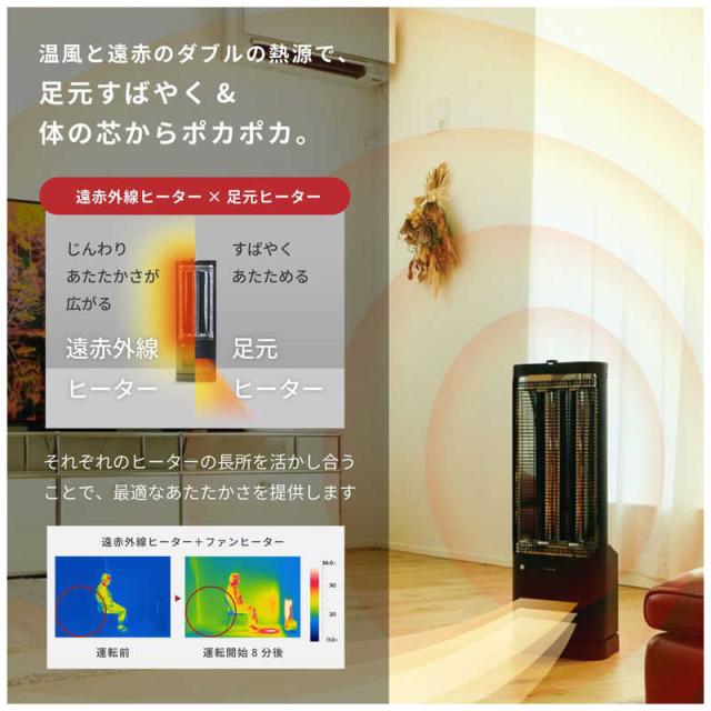 SIROCA 足元ファンヒーター付き 遠赤外線暖房機 にこポカ 1300W 石英管 