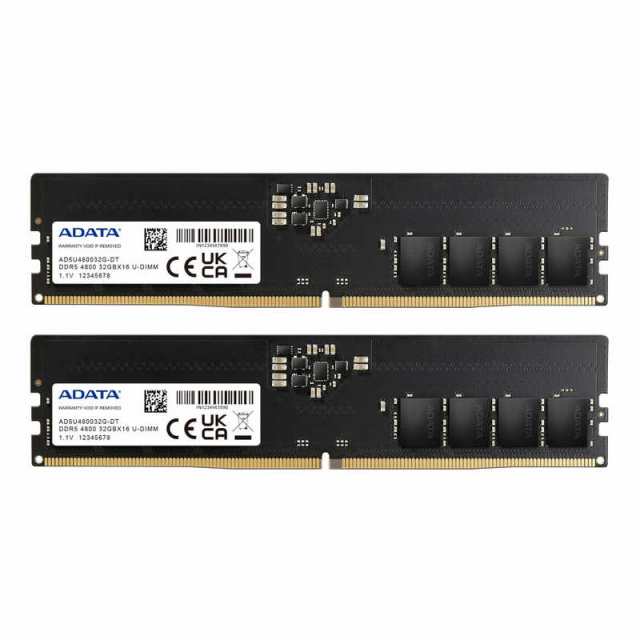 ADATA　増設メモリ DDR54800 32GB×2枚 デスクトップ用 ブラック ［DIMM DDR5 /32GB /2枚］　AD5U480032GDTのサムネイル