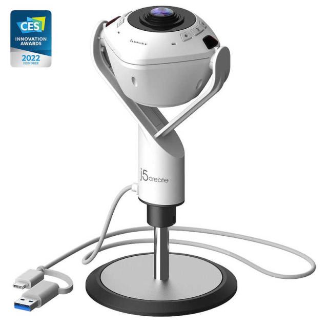 J5　USB スピーカーフォン搭載 360°パノラマ Webカメラ ［有線］ 白黒　JVU368