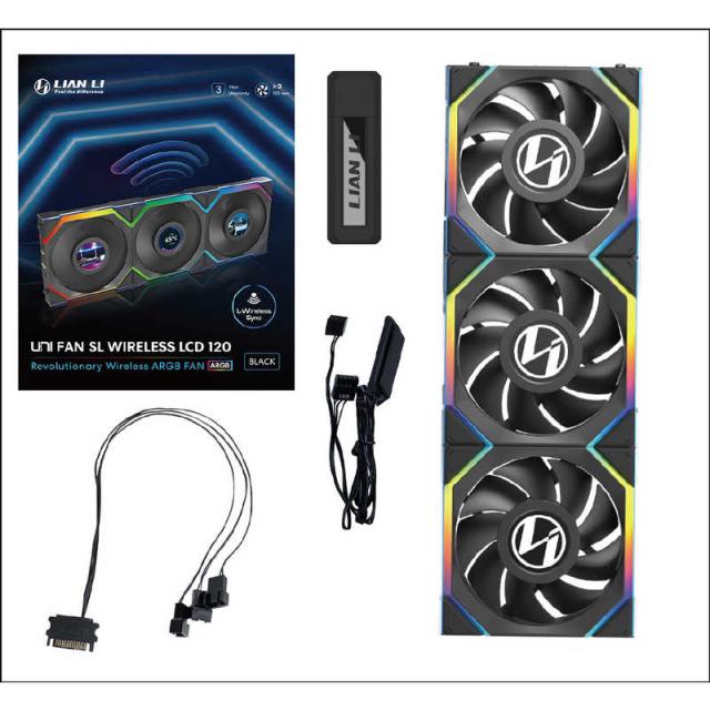 LIANLI　UNI FAN SL LCD Wireless 120 BK Triple Pack ブラック　UF-SL120-LCD-WLS-3B