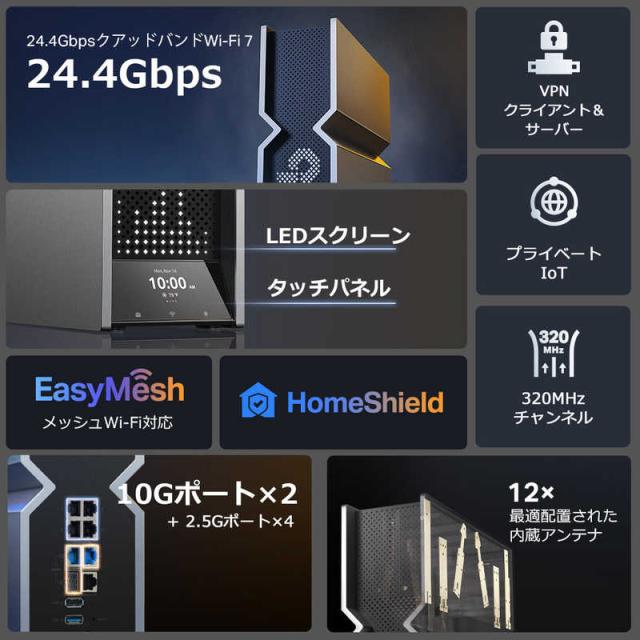 TPLINK　WiFi7 無線LANルーター 11528＋5764＋5764＋1376Mbps 320MHz 6GHz対応 BE24000 ［Wi-Fi 7(be) /IPv6対応］　ARHCERBE900_10