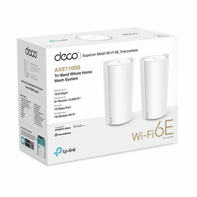 TPLINK　無線ルーター Deco XE200 2P WiFi6E AIメッシュ 4804＋4804＋1148Mbps 6GHz対応 ［WiFi 6E(ax) /IPv6対応］　DECOXE2002P