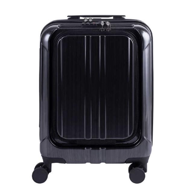 GRAND+　フロントオープンキャリー Sサイズ 機内持込 ビジネスキャリー QUICK ( クイック ) ［TSAロック搭載］ ヘアラインブラック　62-97232 GRAND+ フロントオープンキャリー Sサイズ 機内持込 ビジネスキャリー