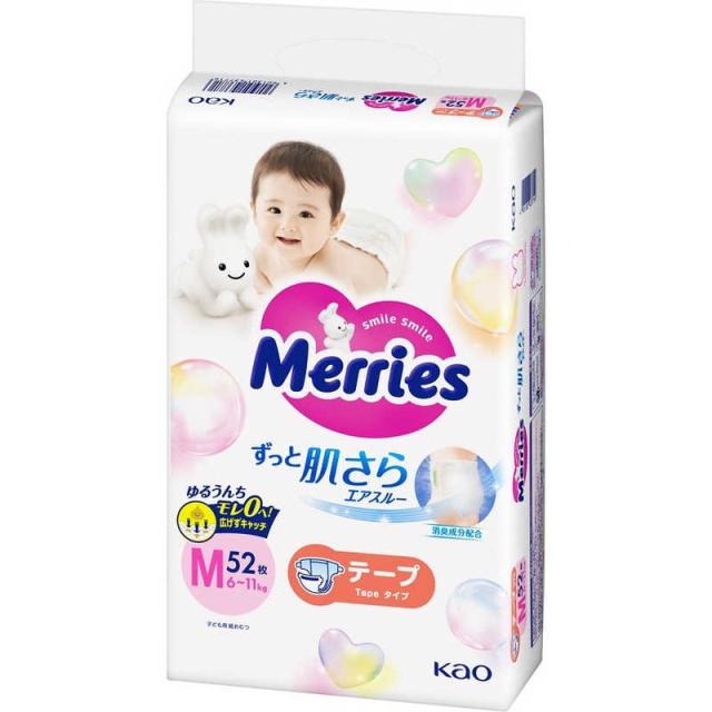 花王　Merries(メリーズ)エアスルー テープ Mサイズ(6-11kg)52枚　