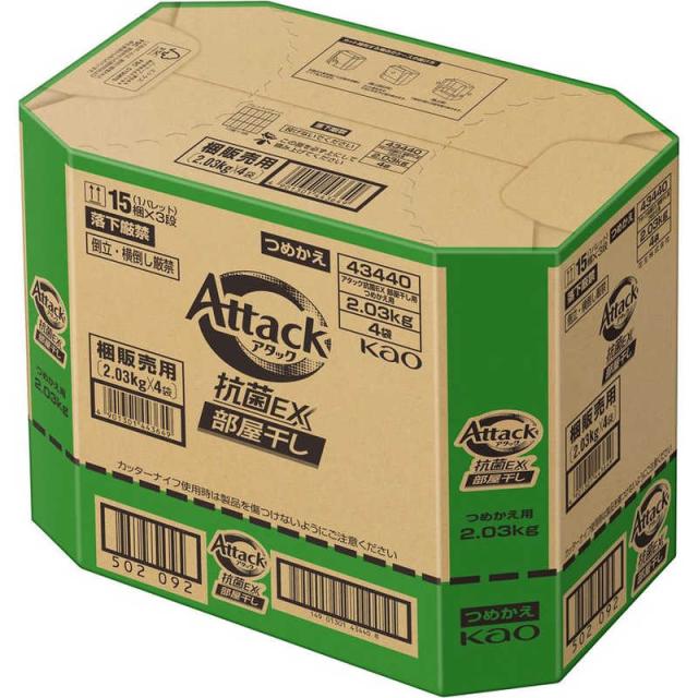 花王　(ケース) アタック抗菌EX 部屋干し つめかえ 2030g×4個 アタック　Aｺﾍﾔｶｴ2030ｺｳﾘの通販は 5,259円