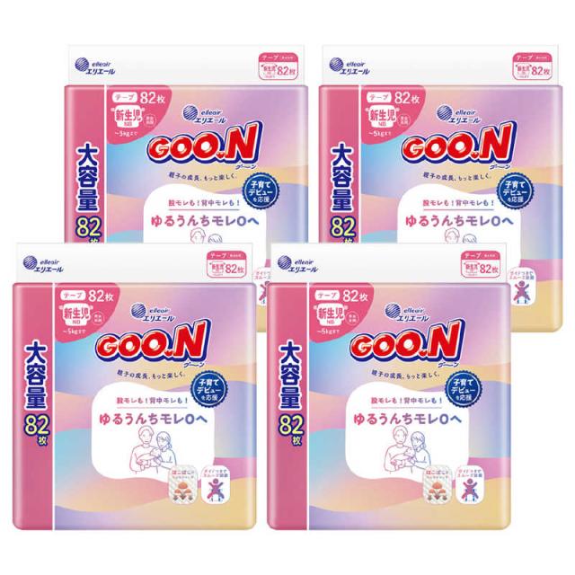 大王製紙　(ケース販売)グーン ゆるうんちモレ0へ 新生児用 82枚×4　グンユルウンNB82