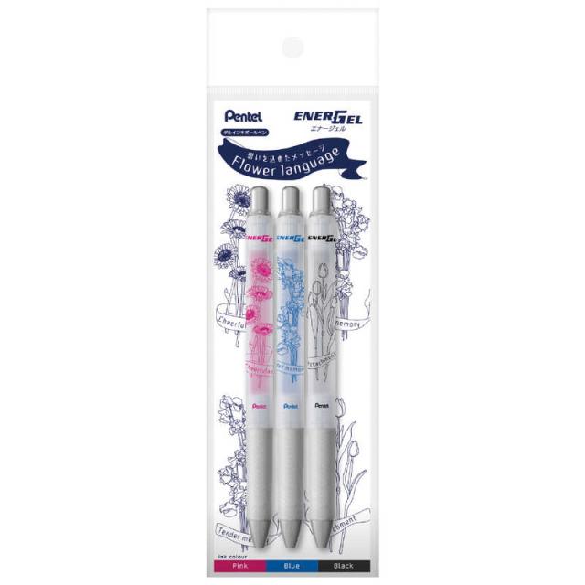 ぺんてる (限定) エナージェル 0.5 3本セット Flower language1