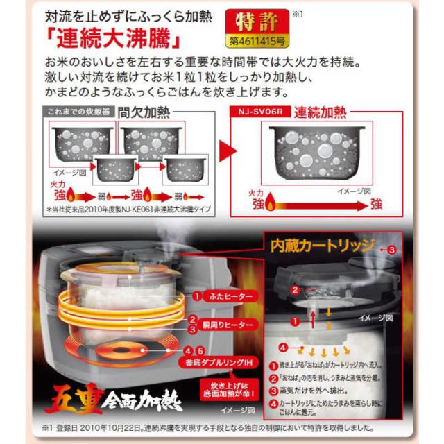 三菱　MITSUBISHI　炊飯器 3.5合 備長炭 炭炊釜 IH 白磁 はくじ 炊飯ジャー　NJ-SV06R-W_4