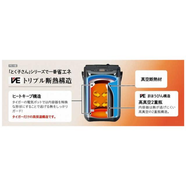 タイガー　TIGER　電気ポット ［3.0L /蒸気レス機能つき］ ブラック　PIG-H300K