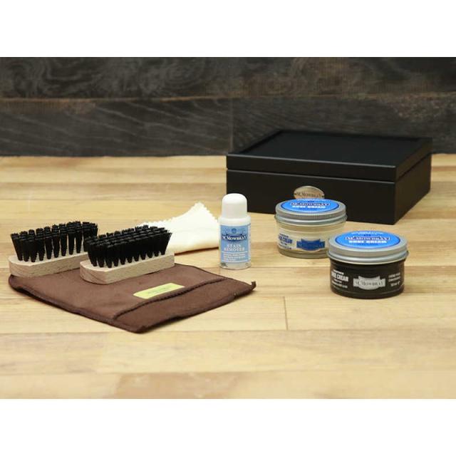 M.モゥブレィ シューケア 靴磨き キット 木箱入り メンズセット 靴クリーム ブラシ クリーナー 汚れ落とし クロス ブラック/ニュートラ M.モゥブレィ シューケア 靴磨き キット マット仕上げのブラック木