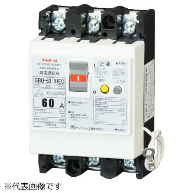 テンパール工業　漏電遮断器 GBU-63.1HEC 60A 30mA リード線付　U6301HEC6030