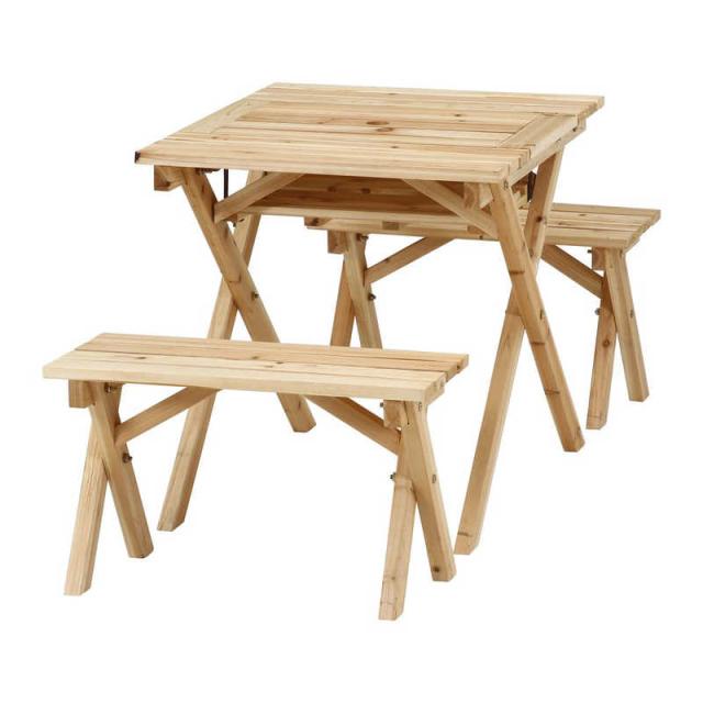 不二貿易　BBQテーブル＆ベンチセットミニ コンロスペース付 NA ナチュラル　84523