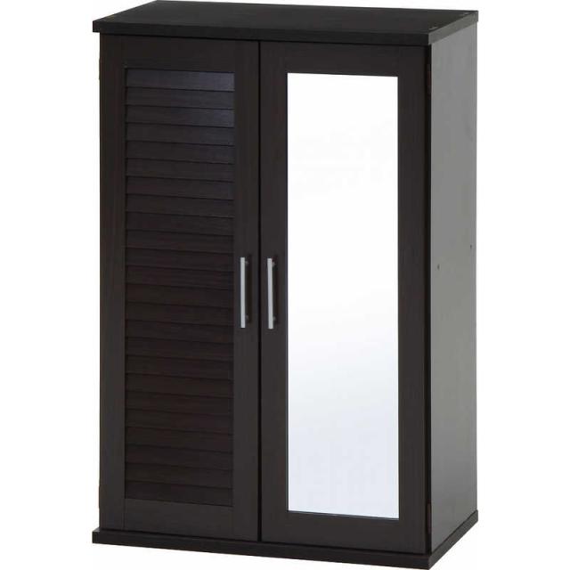 不二貿易　ルーバー＆ミラー付きシューズボックス60幅(W60×D34.5×H93cm) ブラウン　86190 6,873円