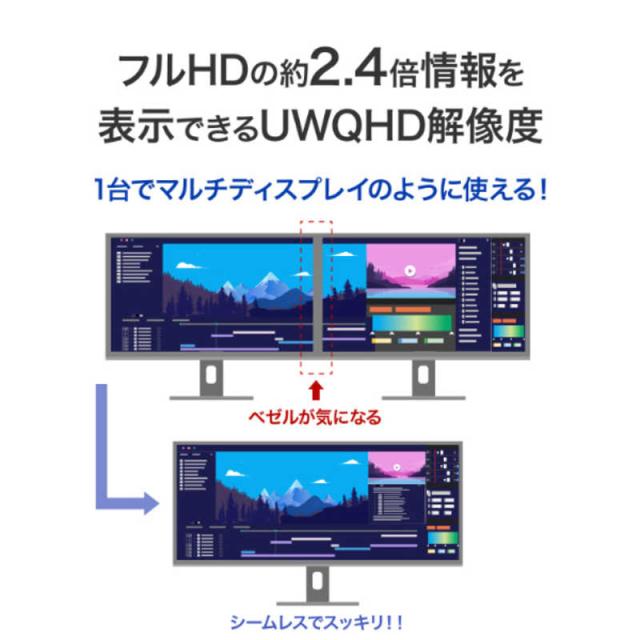 IOデータ　「5年保証」UWQHD＆65W給電USB-C搭載液晶 BizCrysta ［34型 / UWQHD(3440×1440) / ワイド］ ブラック　LCD-CWQ341SDB-F_3