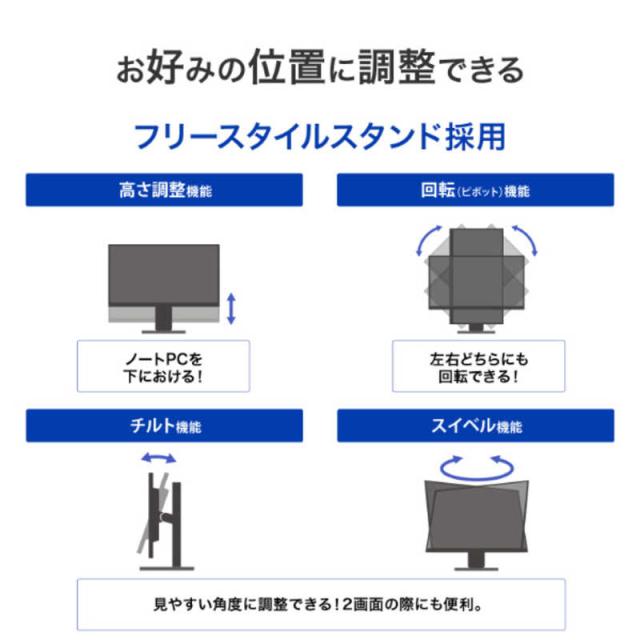 IOデータ　USBType-C搭載＆フリースタイルスタンド採用液晶ディスプレイ ［23.8型 / フルHD(1920×1080) / ワイド / 100Hz］ ブラック　KH-C242SDB-F_6
