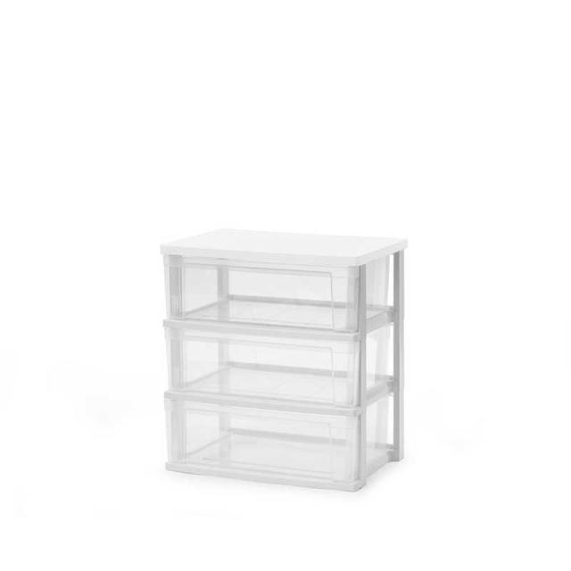 アイリスオーヤマ　IRIS OHYAMA　ウッドトップチェスト 3段 ワイドタイプ (ホワイト&クリア/約幅54.5×奥行39.1×高さ59.2cm)　の通販は 4,858円