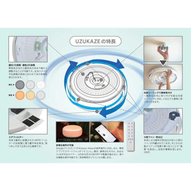 スワン電器　LEDシーリングファンライト UZUKAZE 12畳 昼光色〜電球色 リモコン付属 ホワイト　FCE-550WH-UZ_3