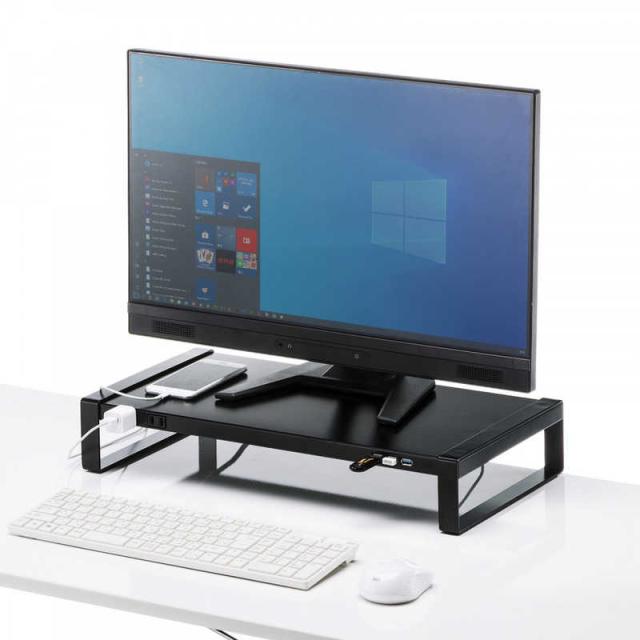 サンワサプライ　電源タップ＋USBハブ付き机上ラック（W500）　MRLC204BKN