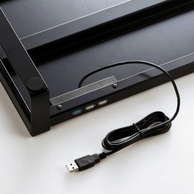 サンワサプライ　電源タップ＋USBハブ付き机上ラック（W500）　MRLC204BKN