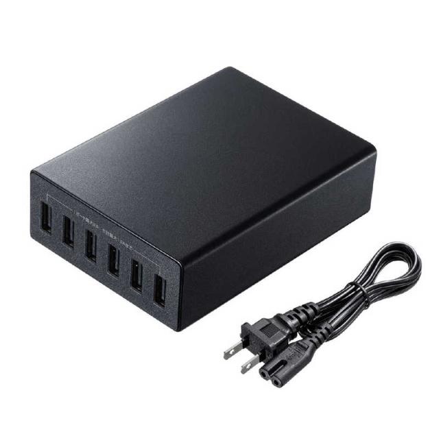 サンワサプライ　USB充電器(6ポート･合計12A･ブラック)　ACA-IP67BK
