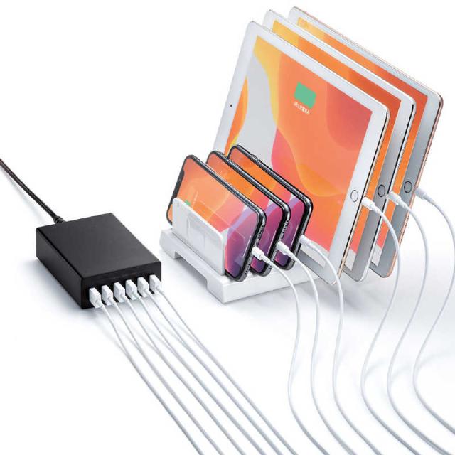 サンワサプライ　USB充電器(6ポート･合計12A･ブラック)　ACA-IP67BK_1