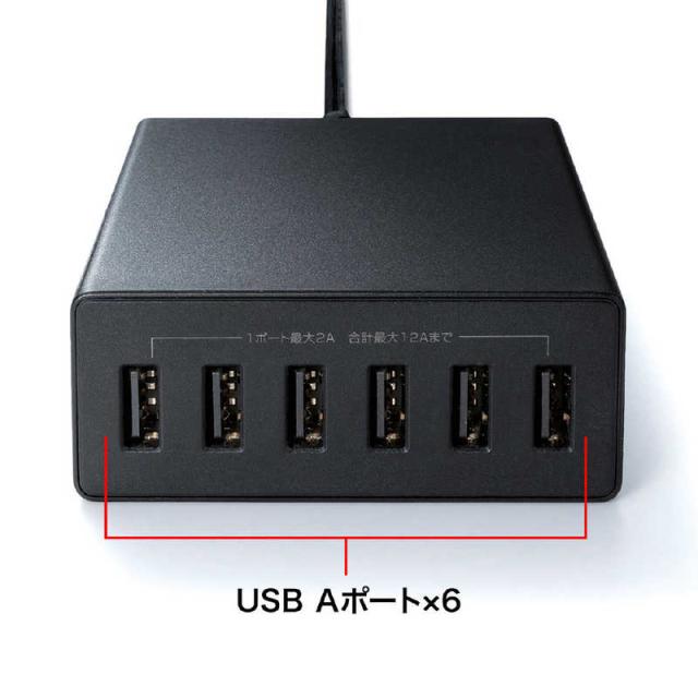 サンワサプライ　USB充電器(6ポート･合計12A･ブラック)　ACA-IP67BK_2